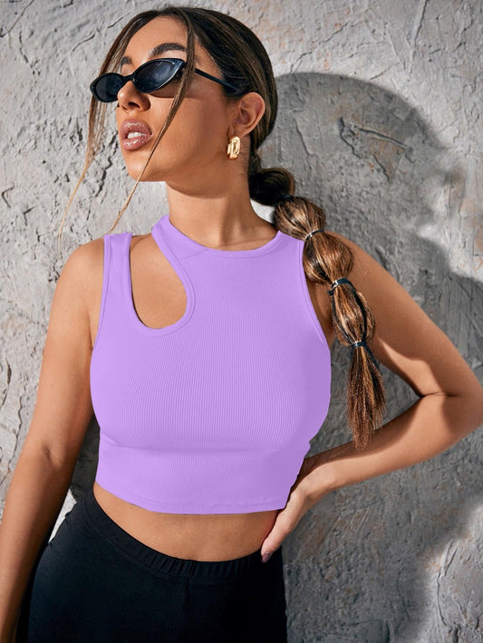 AHHWAN Women's Solid Lavender Fitted Sleeveless Crop Top