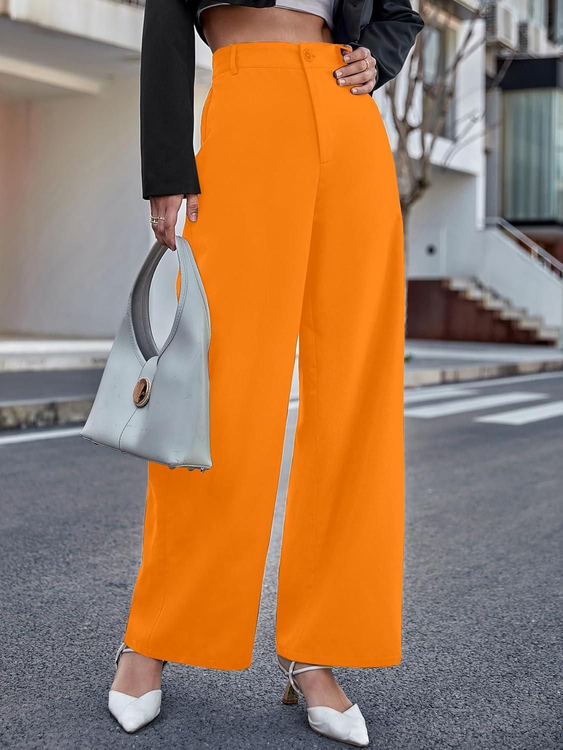 AAHWAN Women's Polyester Solid High Waist Trouser