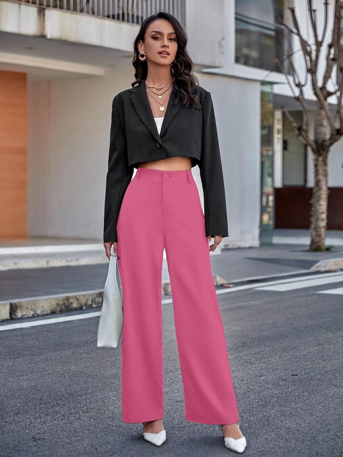 AAHWAN Women's Polyester Solid High Waist Trouser